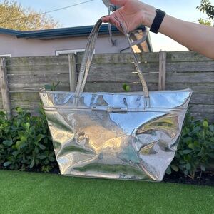 Kate Spade silver mirror jacquard tote bag